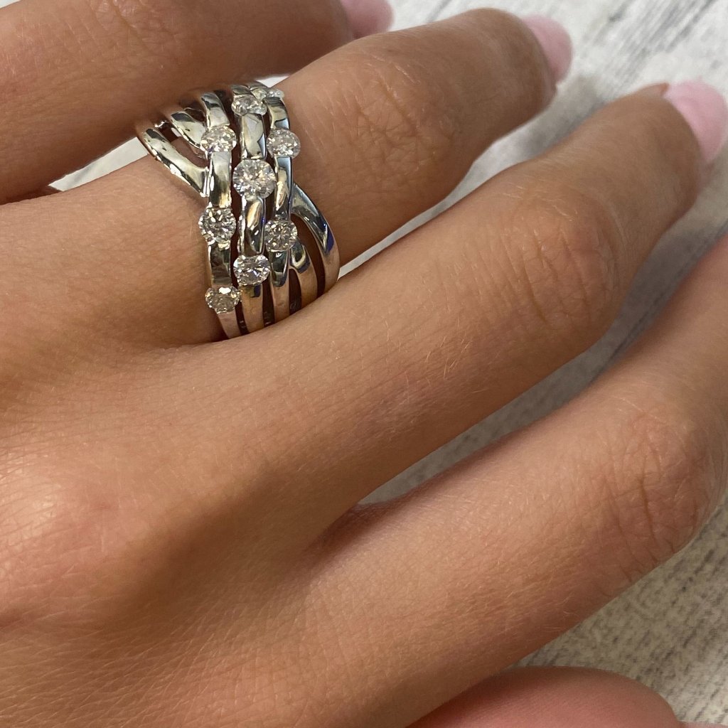 Rachel Koen Wide Crisscross Diamond Band 14k White Gold 1.00cttw Size 7